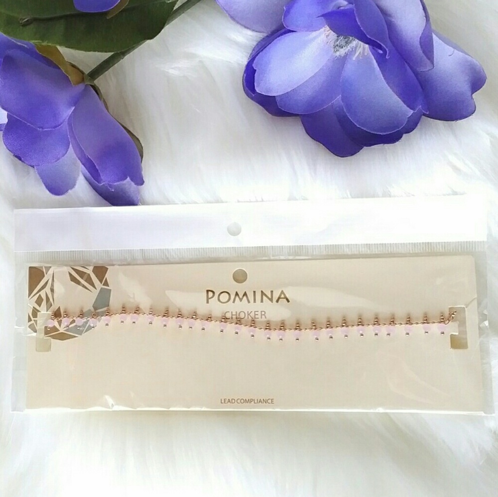HP♥Pomina Crystal Bead Pink & Gold Choker Necklace